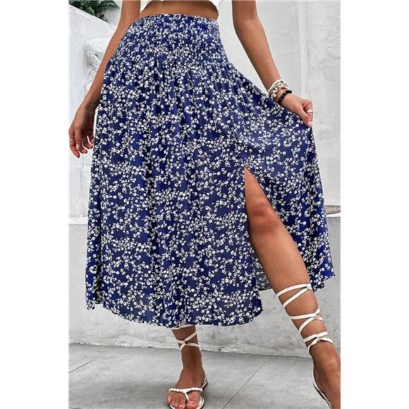 Perfee Ditsy Floral Slit High Waist Skirt - Picture 1 of 5